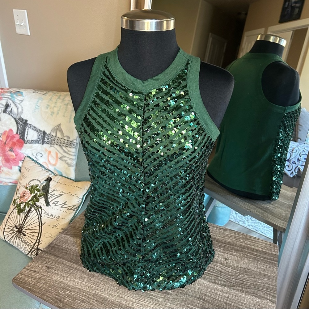 NWT No Boundaries Green Sequin Top